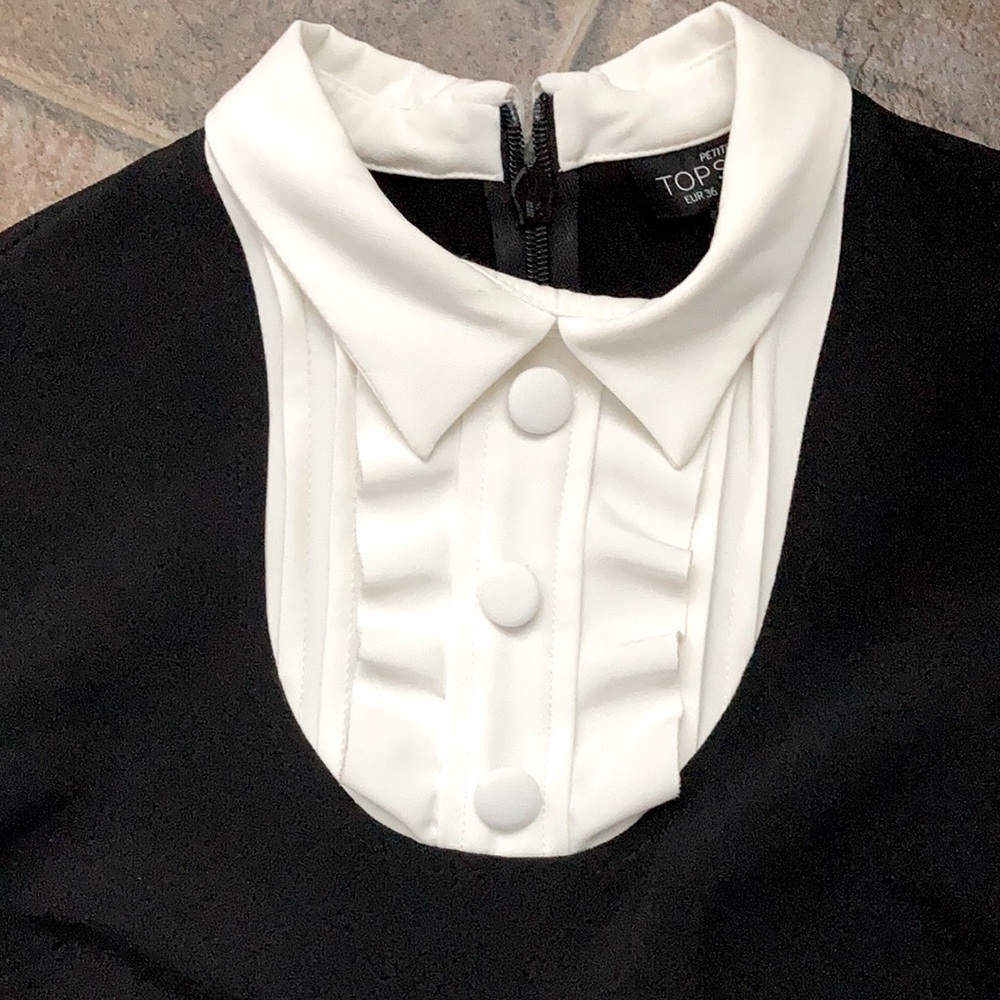 Top Shhop Tuxedo Look Dress Heart Cuff Buttons NWOT